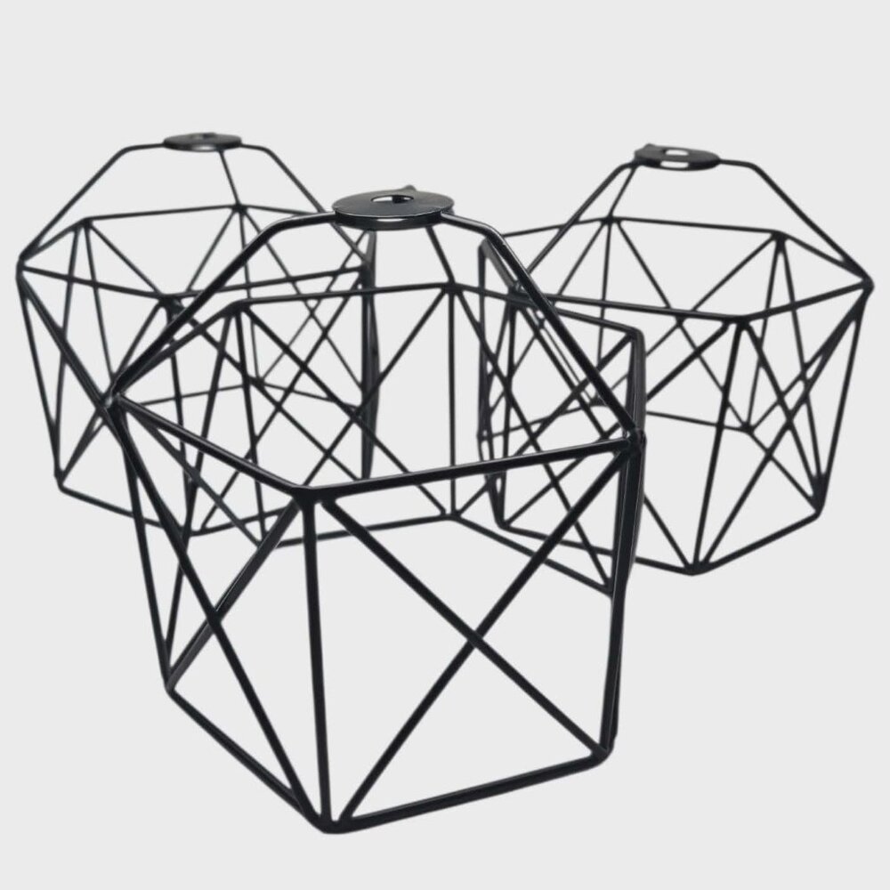 3 Black Industrial Geometric Ceiling Light Square Cage Replacement Lamp Shades